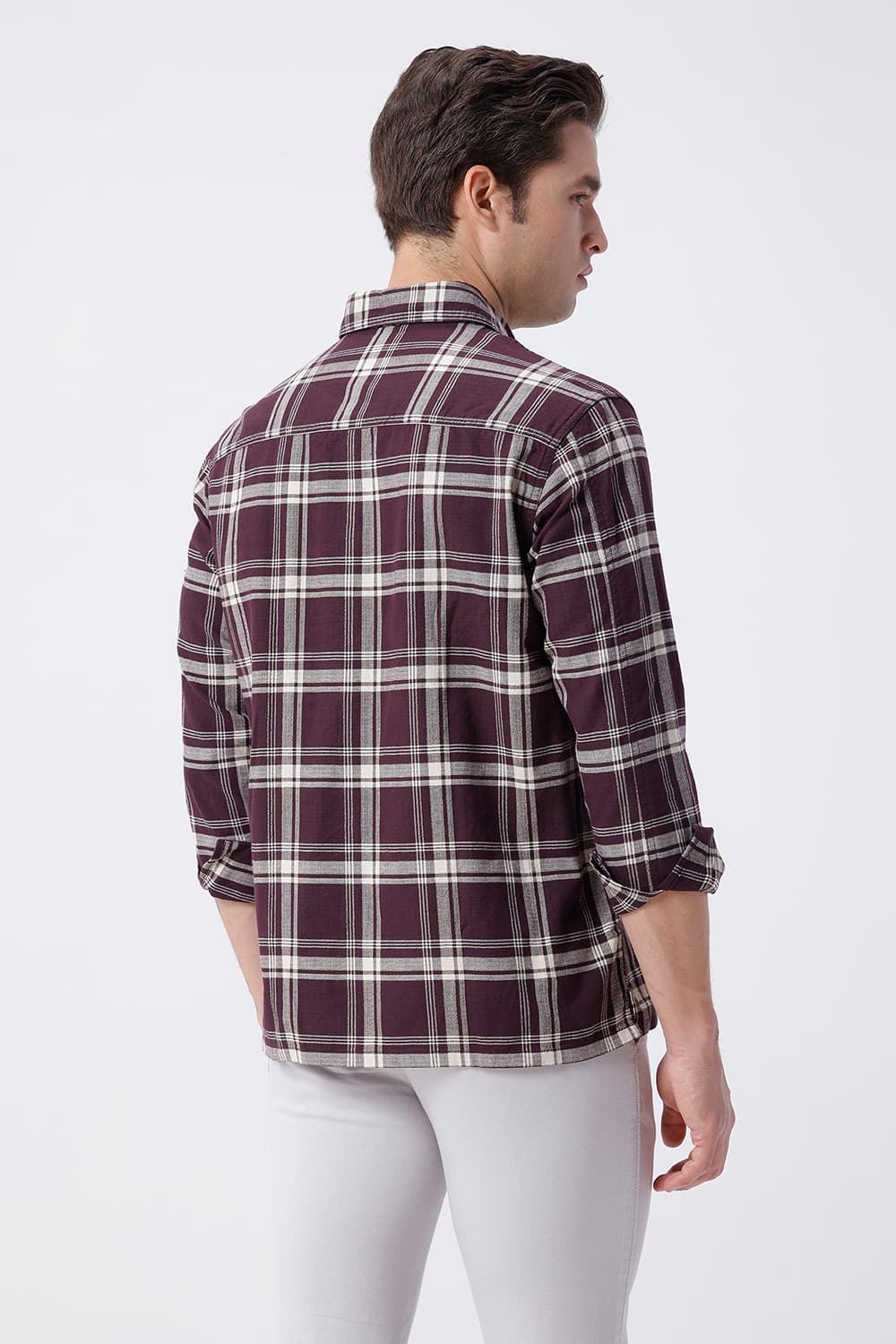 BASICS RELAXED FIT BROWN COTTON HOPSACK CHECKS OVERSHIRT