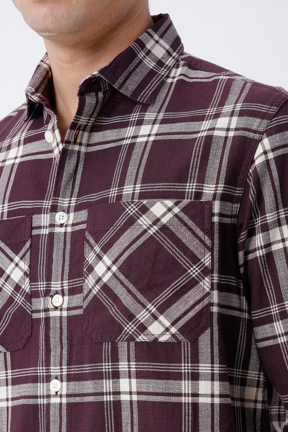 BASICS RELAXED FIT BROWN COTTON HOPSACK CHECKS OVERSHIRT