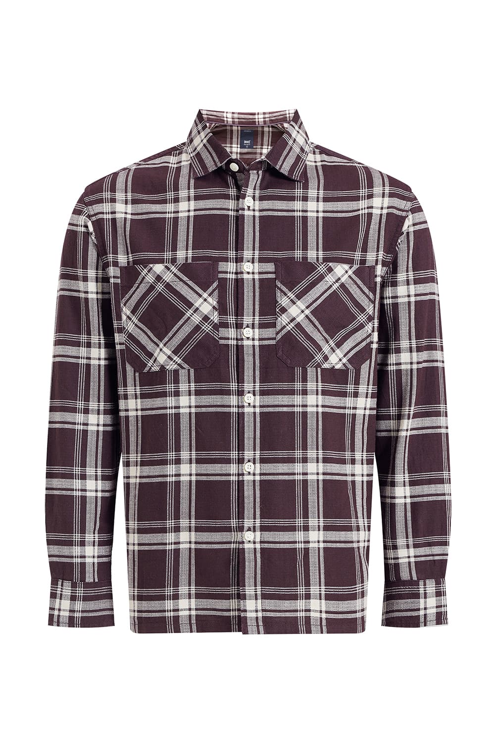 BASICS RELAXED FIT BROWN COTTON HOPSACK CHECKS OVERSHIRT