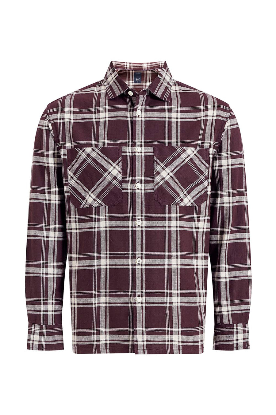 BASICS RELAXED FIT BROWN COTTON HOPSACK CHECKS OVERSHIRT