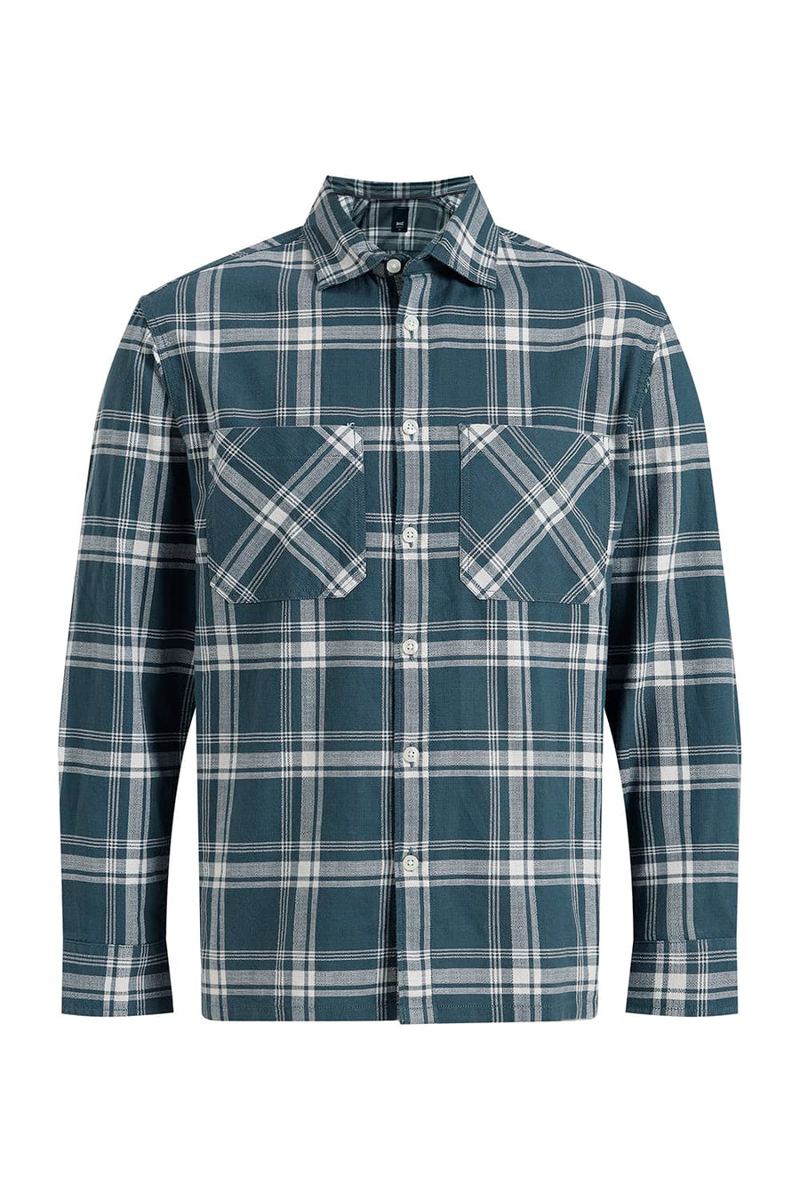 BASICS RELAXED FIT TEAL COTTON HOPSACK CHECKS OVERSHIRT
