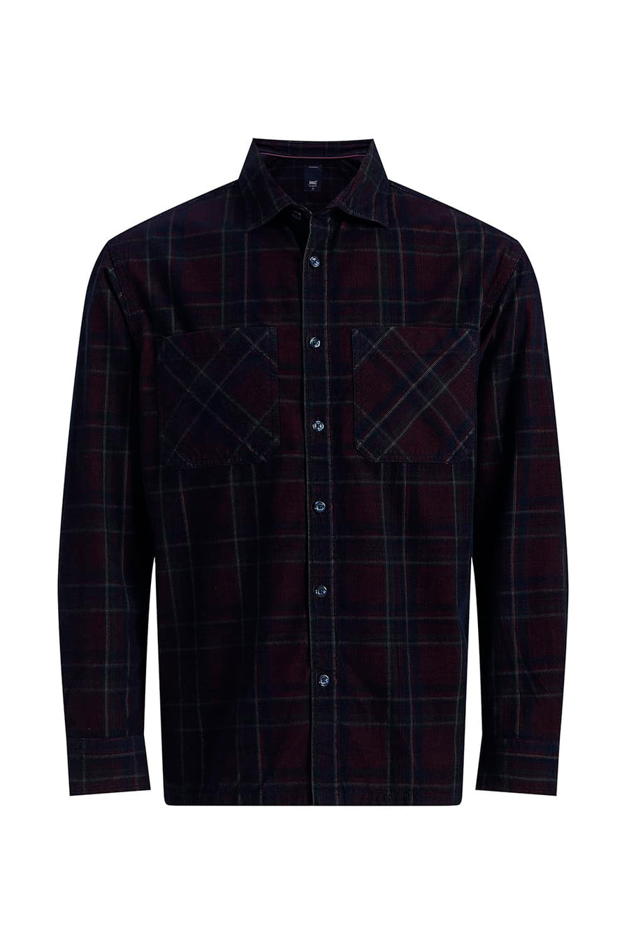 BASICS RELAXED FIT NAVY COTTON CORDUROY CHECKS OVERSHIRT