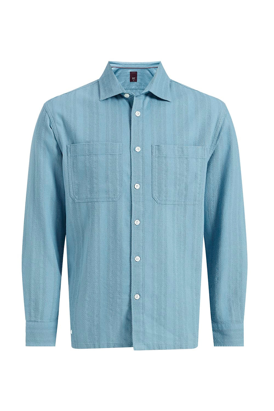BASICS RELAXED FIT BLUE COTTON LENO DOBBY OVERSHIRT