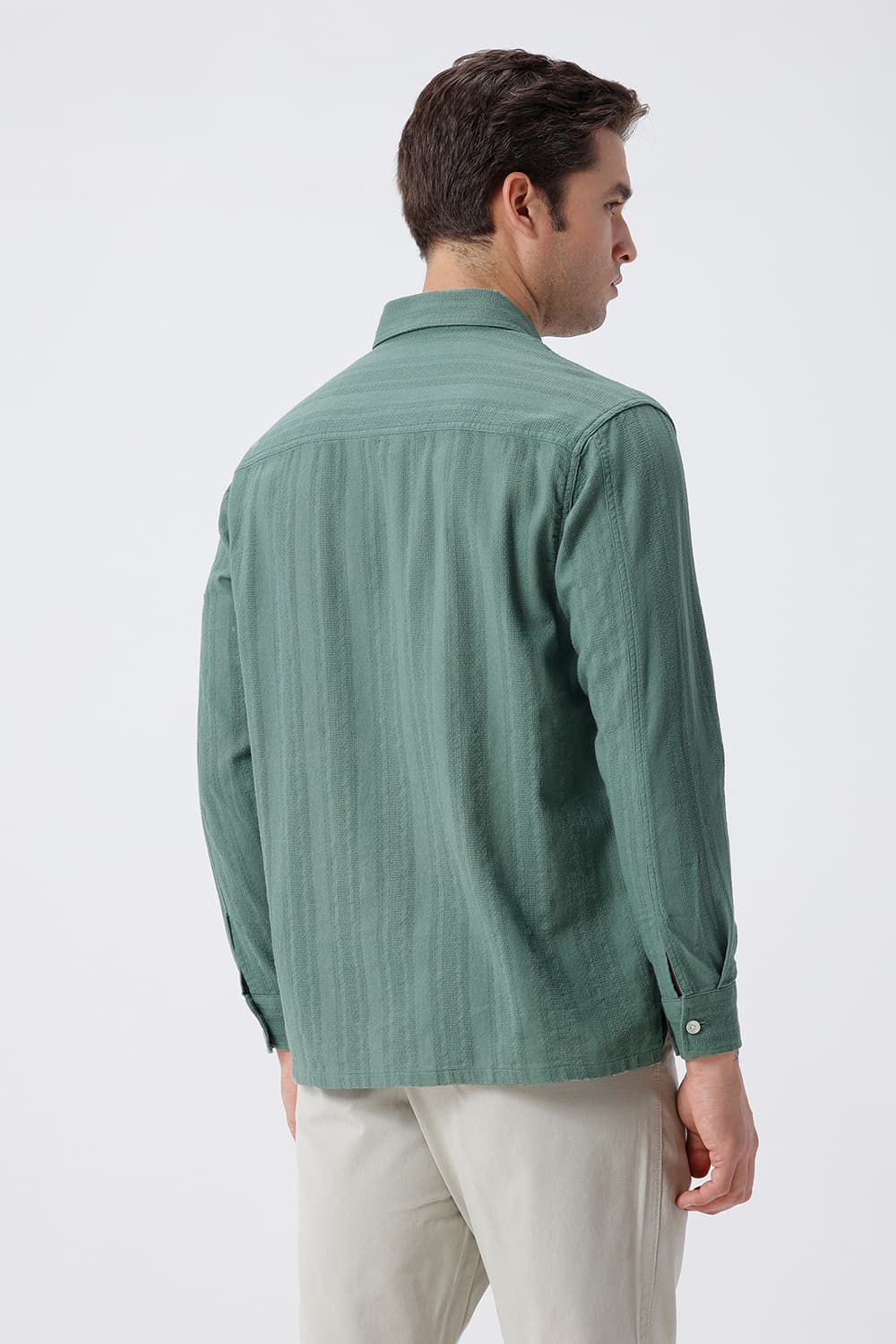 BASICS RELAXED FIT SEA GREEN COTTON LENO DOBBY OVERSHIRT