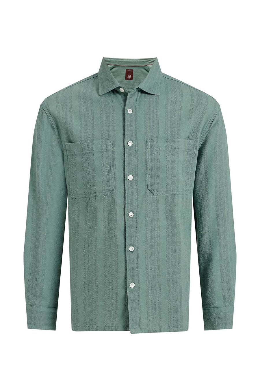 BASICS RELAXED FIT SEA GREEN COTTON LENO DOBBY OVERSHIRT
