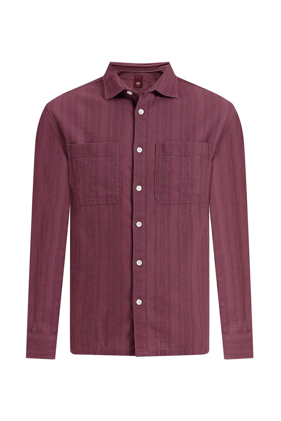 BASICS RELAXED FIT WINE PURPLE COTTON LENO DOBBY OVERSHIRT