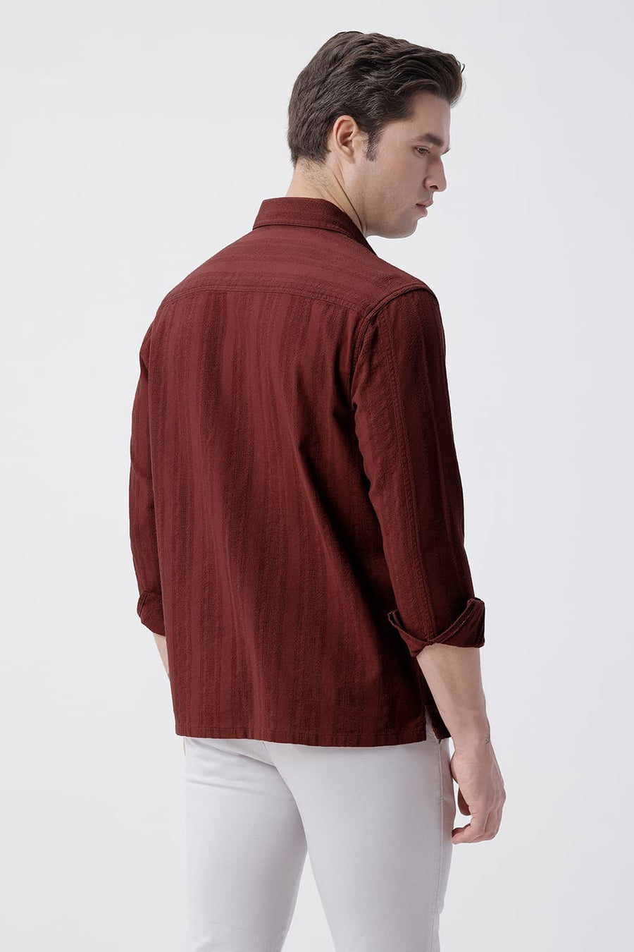 BASICS RELAXED FIT RUSSET BRICK COTTON LENO DOBBY OVERSHIRT
