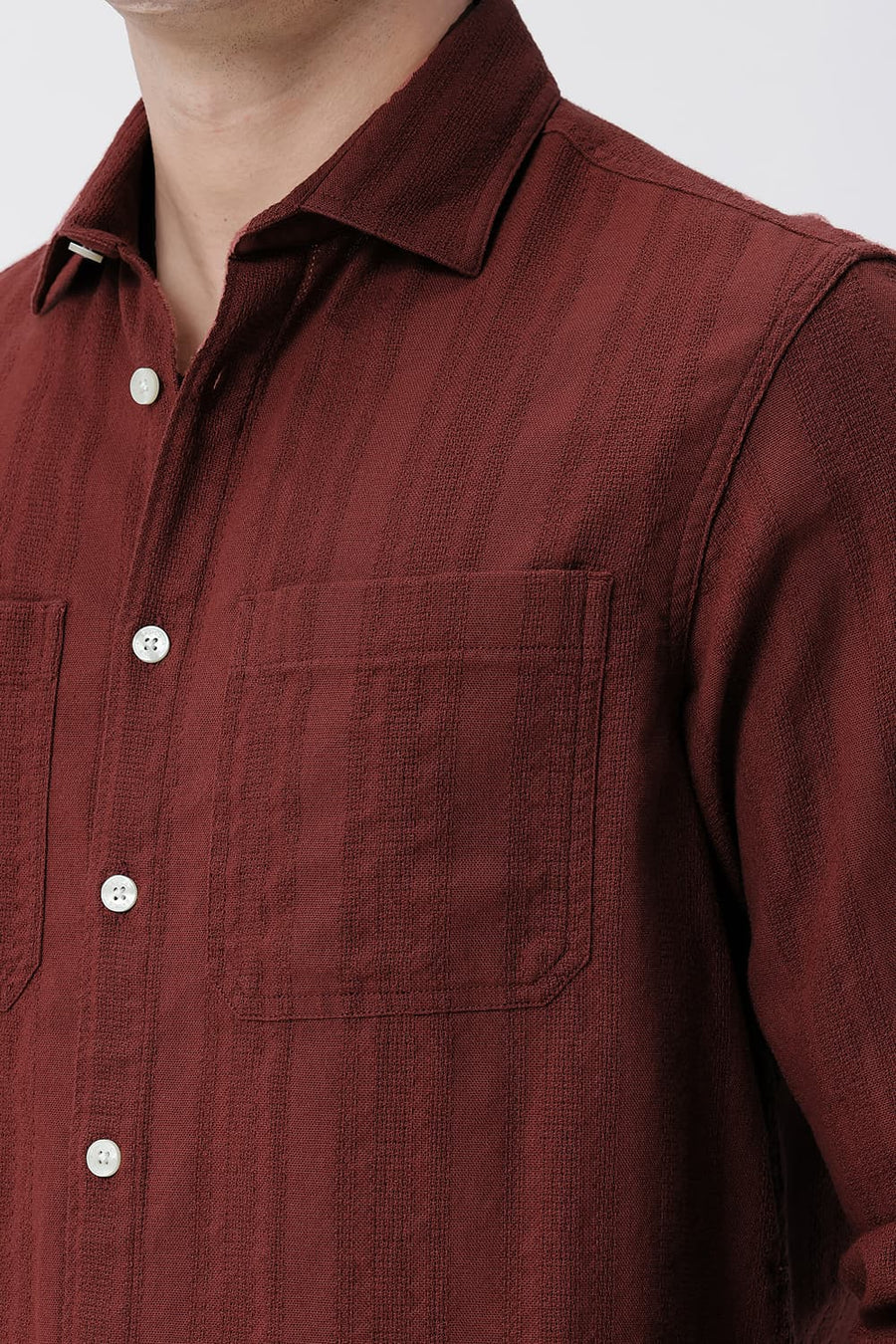 BASICS RELAXED FIT RUSSET BRICK COTTON LENO DOBBY OVERSHIRT