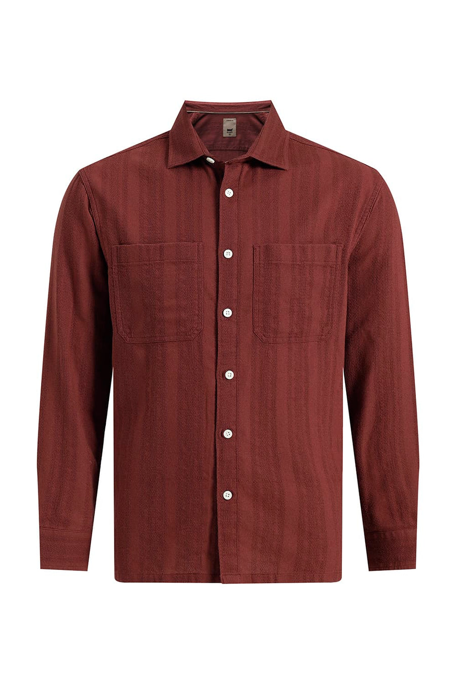 BASICS RELAXED FIT RUSSET BRICK COTTON LENO DOBBY OVERSHIRT