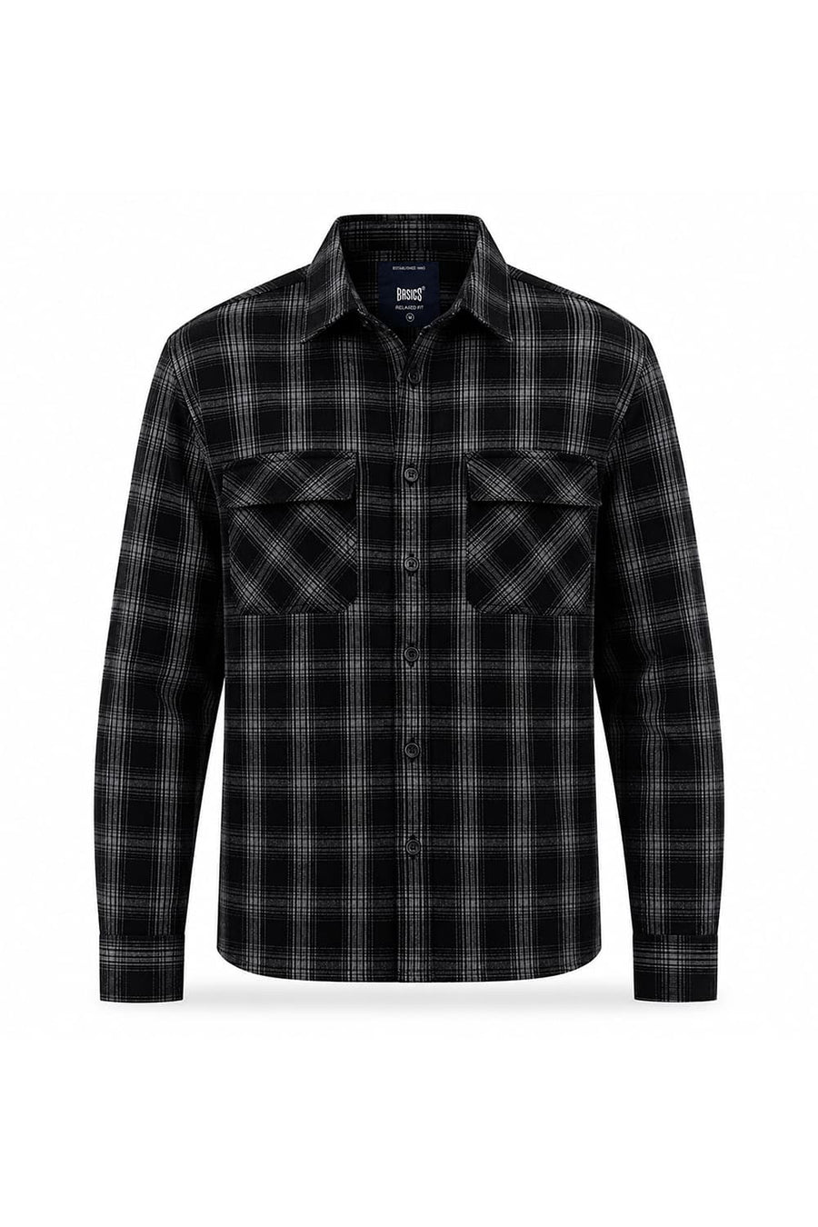 BASICS RELAXED FIT BLACK SHOE COTTON CORDUROY CHECKS OVER SHIRT