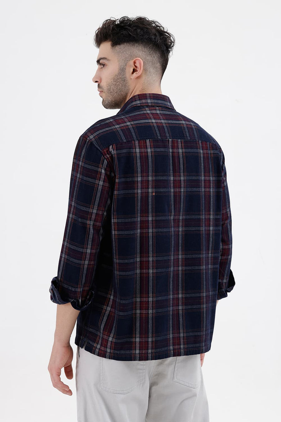 BASICS RELAXED FIT NAVY SALUTE COTTON CORDUROY CHECKS OVER SHIRT