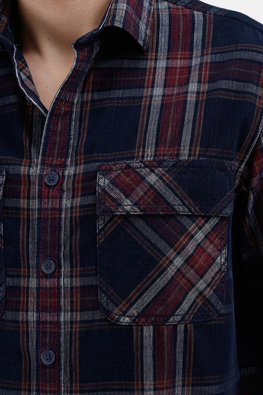 BASICS RELAXED FIT NAVY SALUTE COTTON CORDUROY CHECKS OVER SHIRT