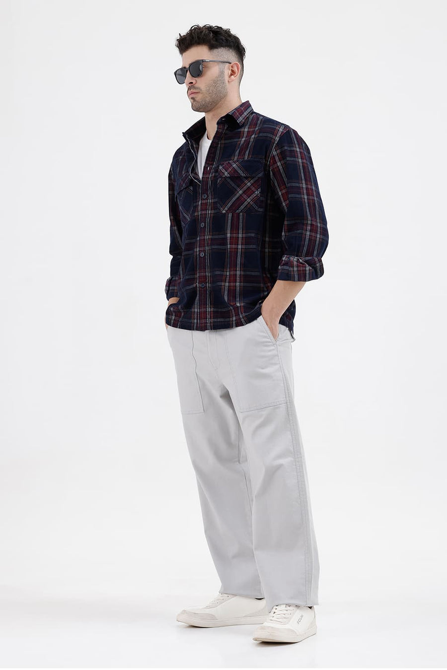 BASICS RELAXED FIT NAVY SALUTE COTTON CORDUROY CHECKS OVER SHIRT