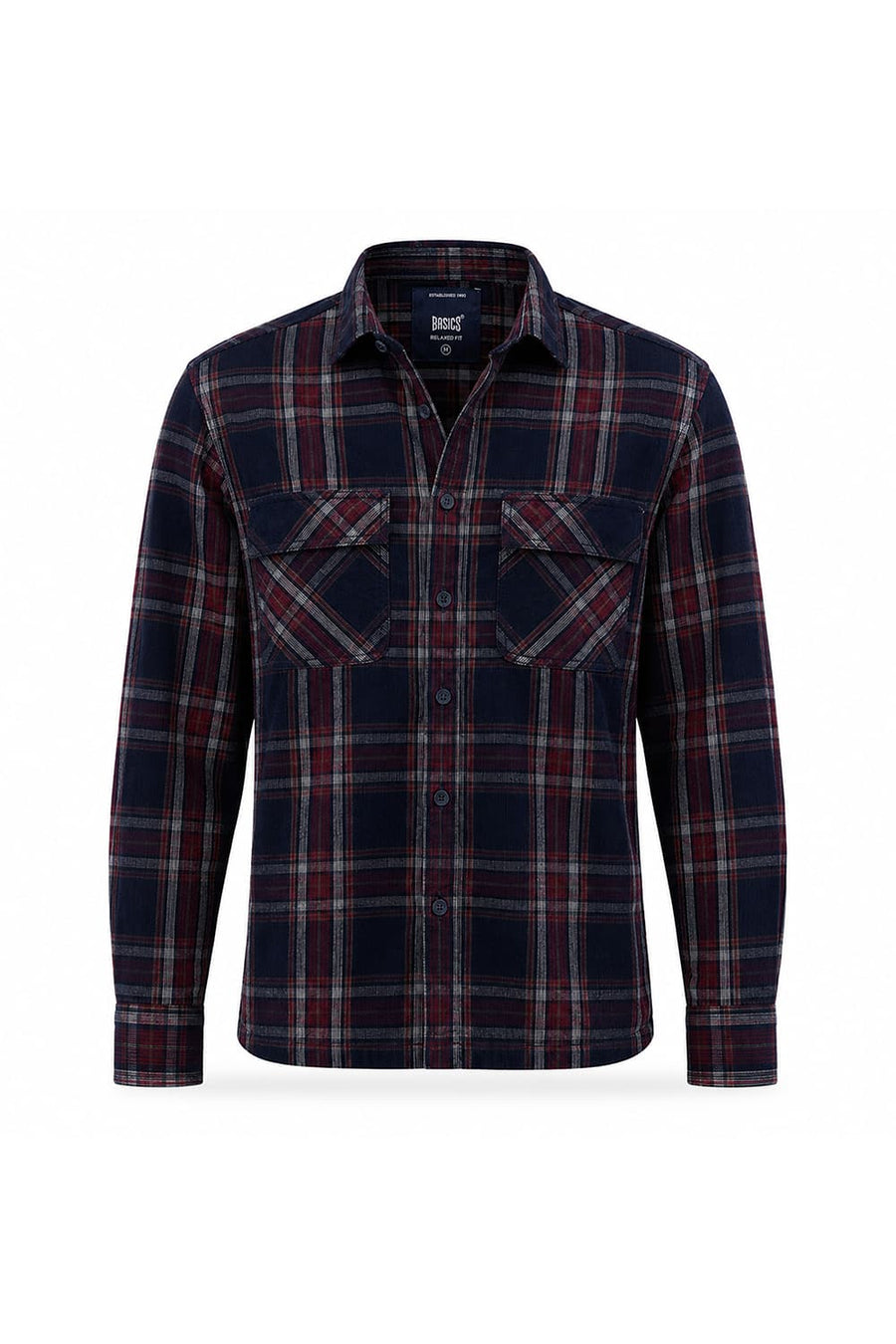 BASICS RELAXED FIT NAVY SALUTE COTTON CORDUROY CHECKS OVER SHIRT