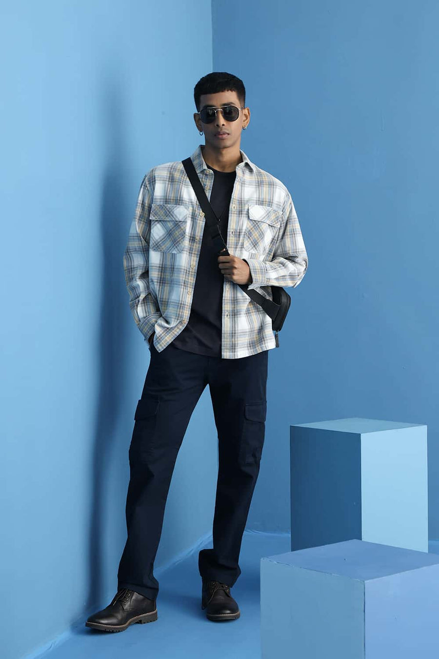Basics Relaxed Fit Ecru Mist Cotton Corduroy Checks Over Shirt