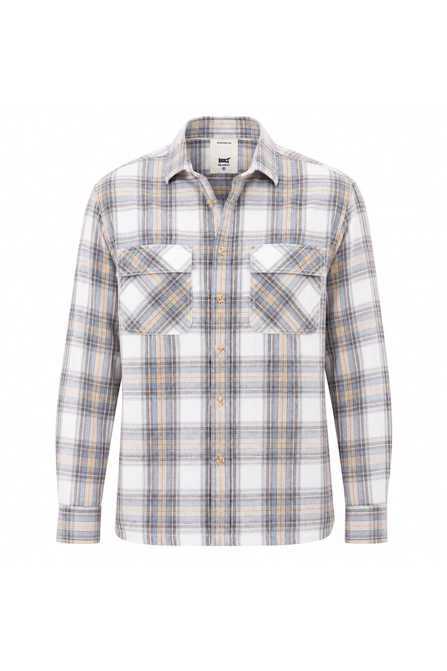 BASICS RELAXED FIT ECRU MIST COTTON CORDUROY CHECKS OVER SHIRT