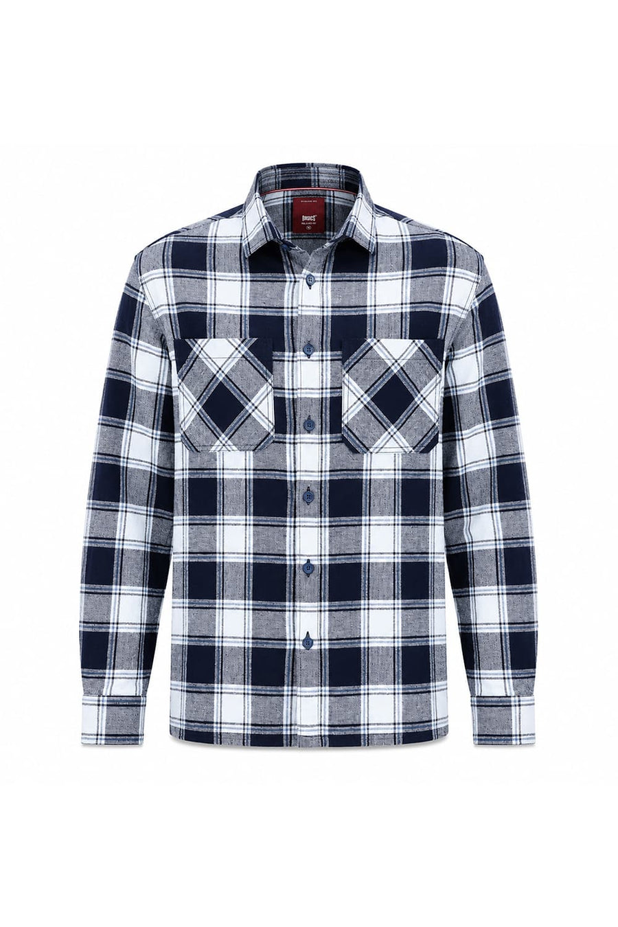 BASICS RELAXED FIT SPACE BLUE COTTON HOPSACK DOBBY CHECKS OVER SHIRT