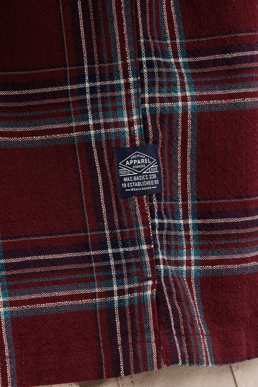 BASICS RELAXED FIT CORDOVAN MAROON COTTON HOPSACK DOBBY CHECKS OVER SHIRT