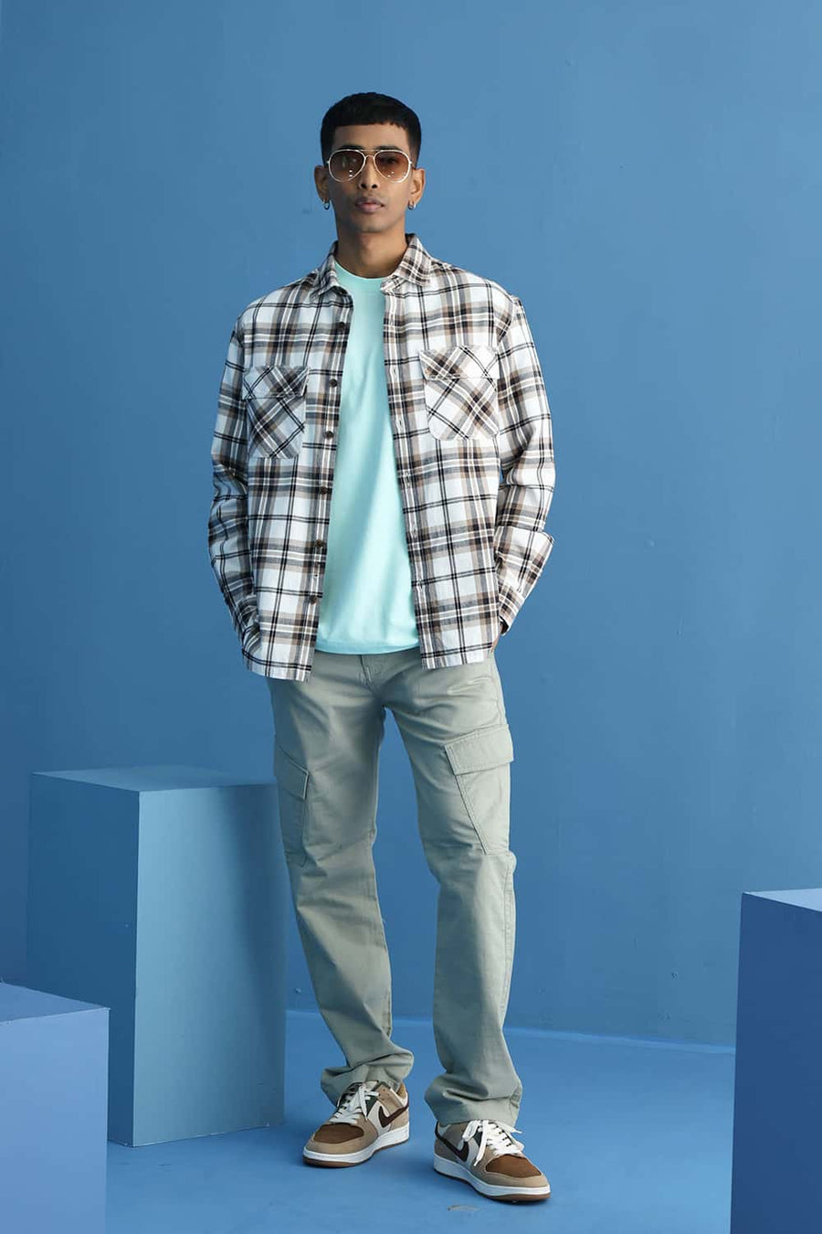 Basics Relaxed Fit Cordovan Maroon Cotton Hopsack Dobby Checks Over Shirt