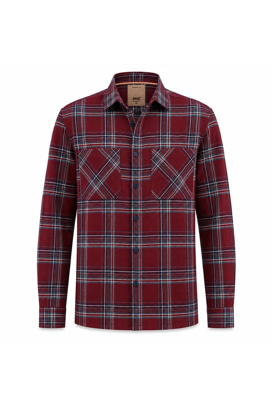 BASICS RELAXED FIT CORDOVAN MAROON COTTON HOPSACK DOBBY CHECKS OVER SHIRT