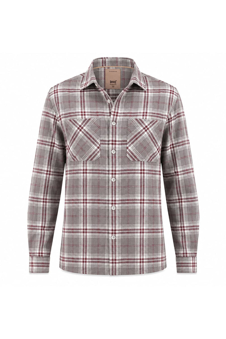 BASICS RELAXED FIT STEEPLE GREY COTTON HOPSACK DOBBY CHECKS OVER SHIRT