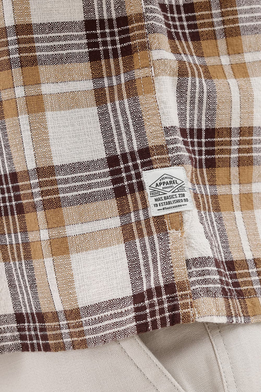 BASICS RELAXED FIT SEAL BEIGE COTTON HOPSACK DOBBY CHECKS OVER SHIRT