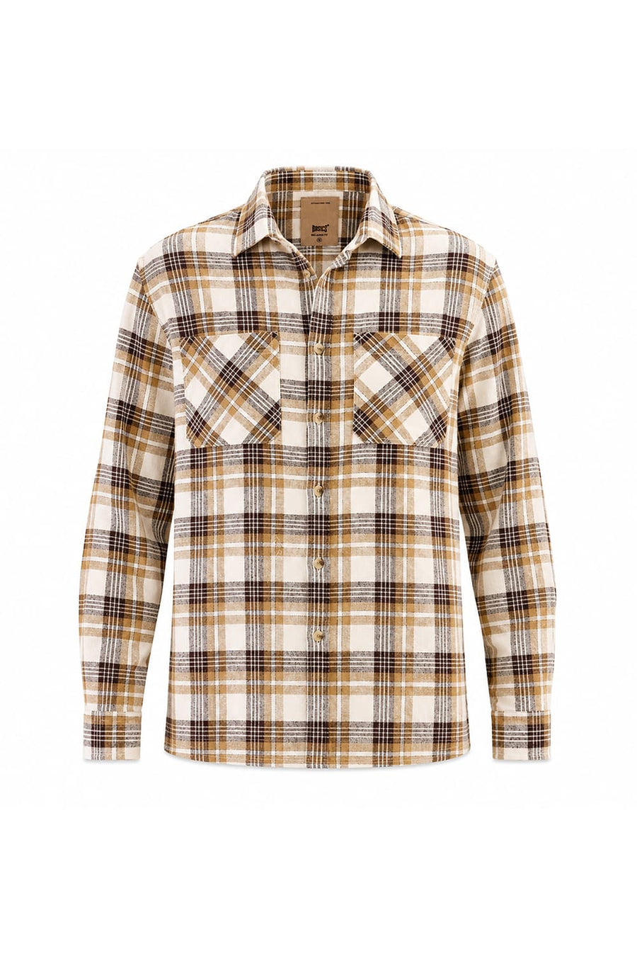 BASICS RELAXED FIT SEAL BEIGE COTTON HOPSACK DOBBY CHECKS OVER SHIRT