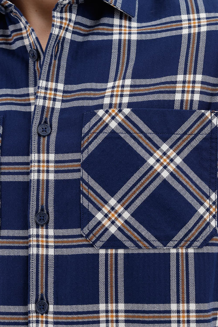 BASICS RELAXED FIT INSIGNIA NAVY COTTON DOBBY CHECKS OVER SHIRT