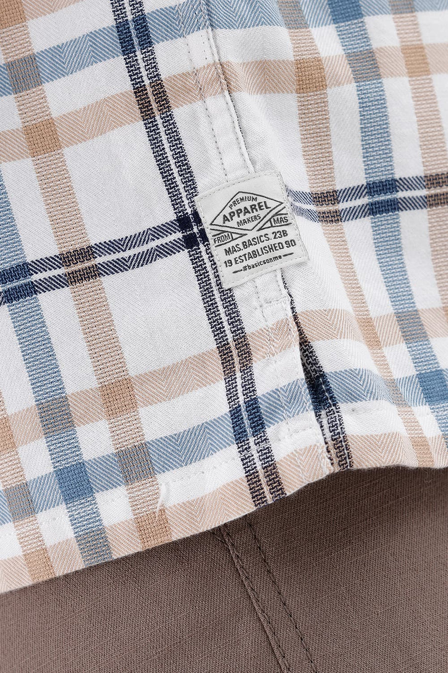 BASICS RELAXED FIT CYANEUS ECRU COTTON DOBBY CHECKS OVER SHIRT