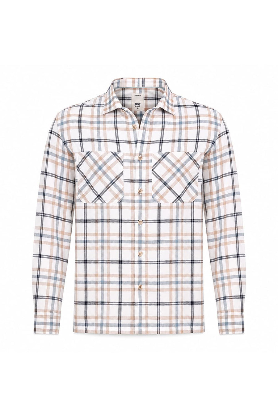BASICS RELAXED FIT CYANEUS ECRU COTTON DOBBY CHECKS OVER SHIRT
