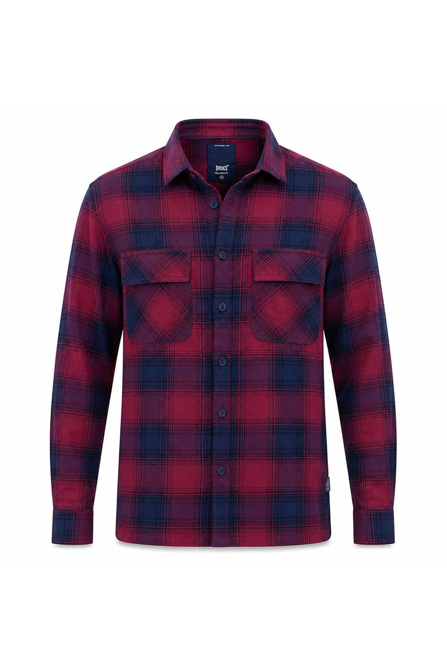 BASICS RELAXED FIT DRY WINE COTTON BRUSHED TWILL CHECKS OVER SHIRT