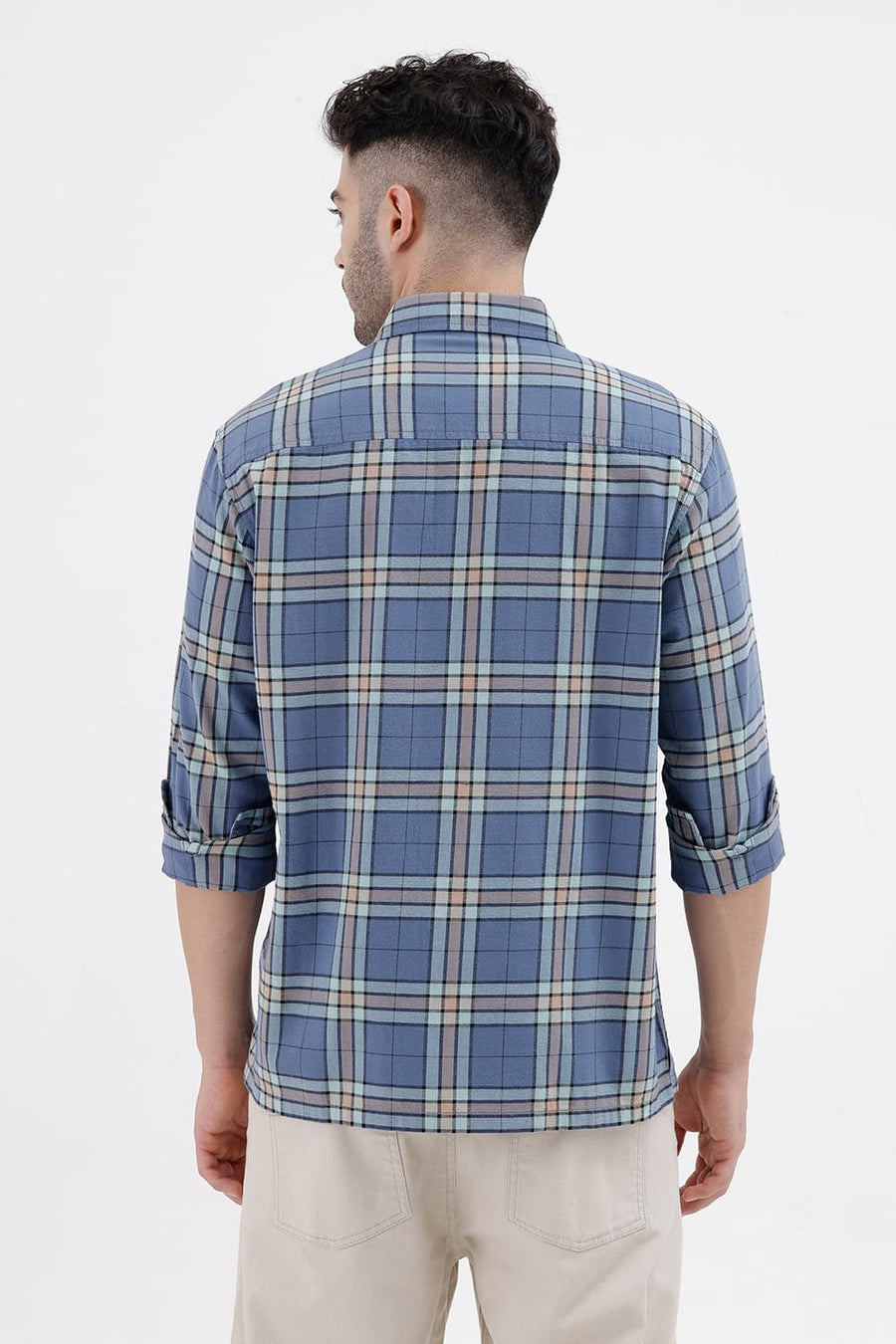 BASICS RELAXED FIT BLUE HARBOR COTTON BRUSHED TWILL CHECKS OVER SHIRT