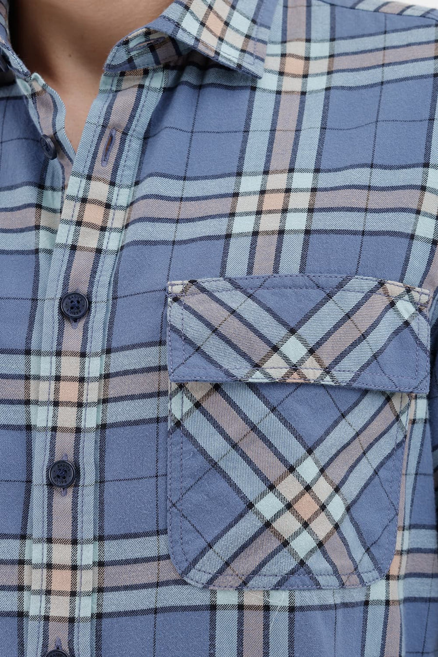 BASICS RELAXED FIT BLUE HARBOR COTTON BRUSHED TWILL CHECKS OVER SHIRT