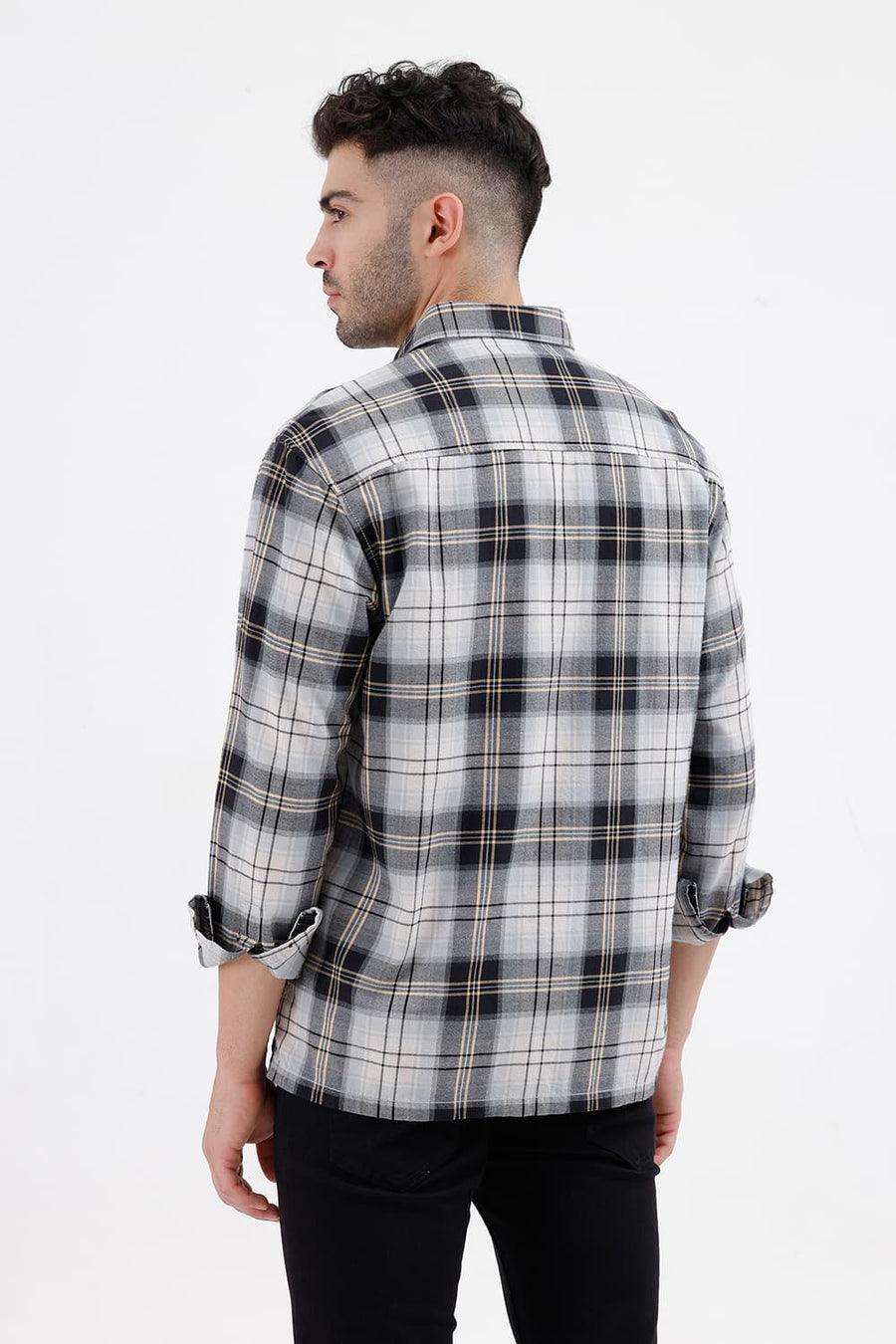 BASICS RELAXED FIT BEIGE ONYX COTTON BRUSHED TWILL CHECKS OVER SHIRT