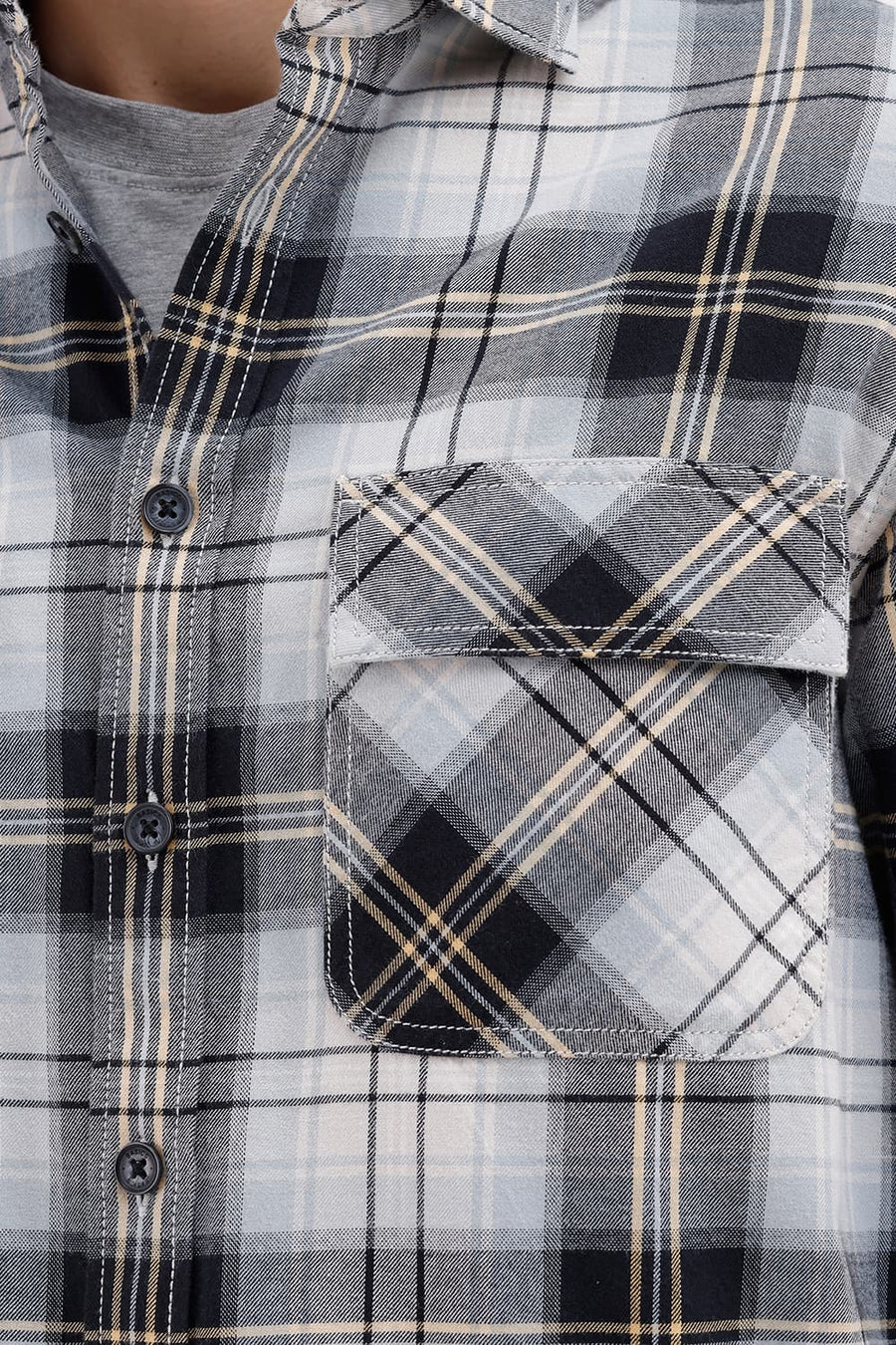 BASICS RELAXED FIT BEIGE ONYX COTTON BRUSHED TWILL CHECKS OVER SHIRT
