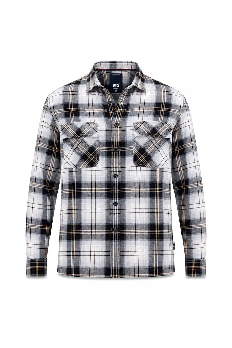 BASICS RELAXED FIT BEIGE ONYX COTTON BRUSHED TWILL CHECKS OVER SHIRT