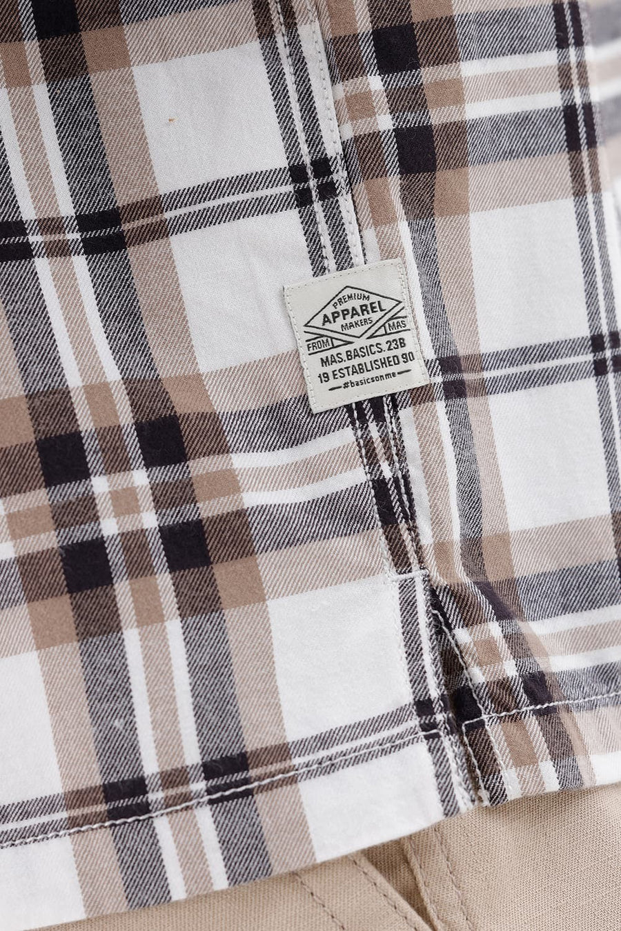 BASICS RELAXED FIT BRIGHT WHITE COTTON BRUSHED TWILL CHECKS OVER SHIRT