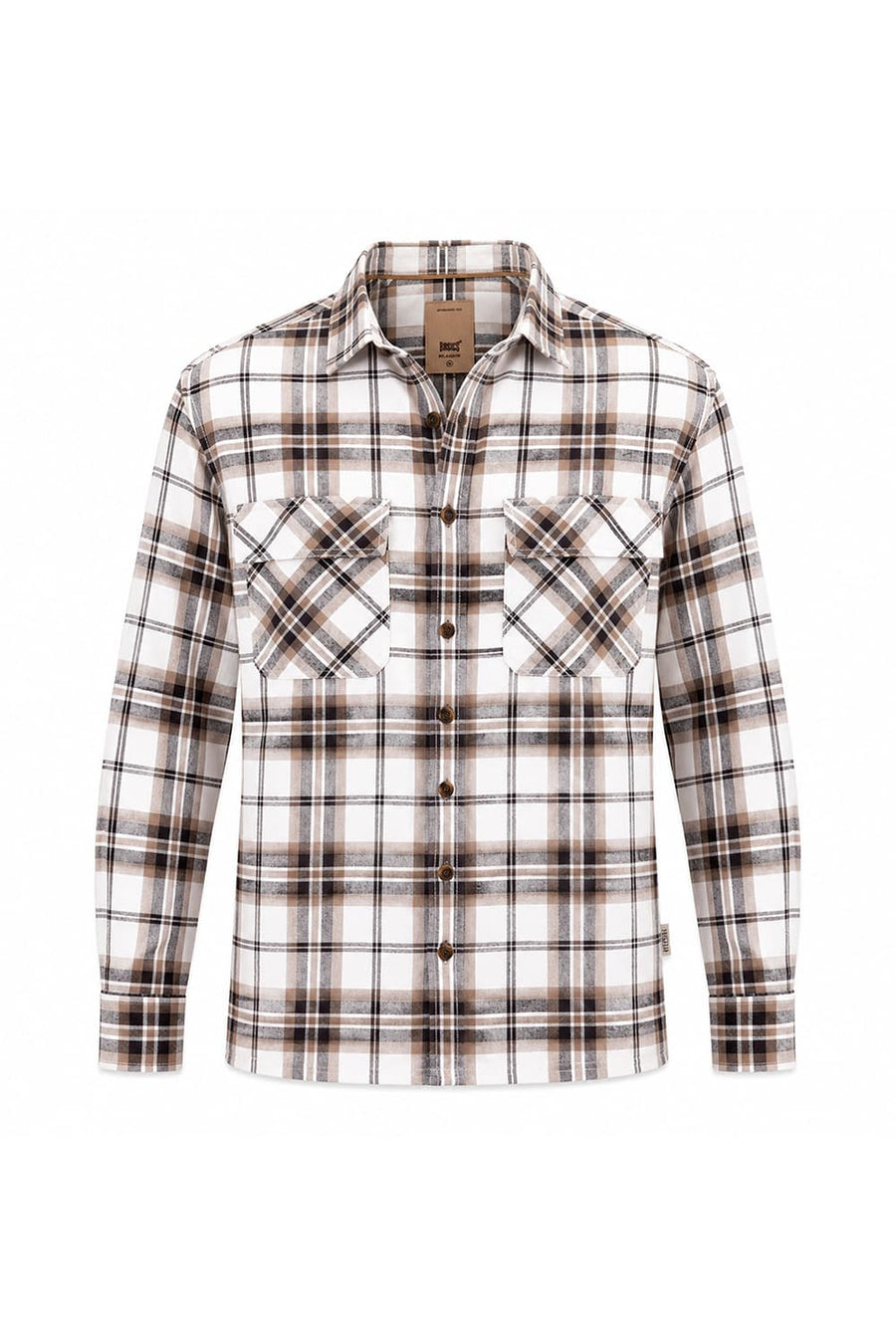 BASICS RELAXED FIT BRIGHT WHITE COTTON BRUSHED TWILL CHECKS OVER SHIRT