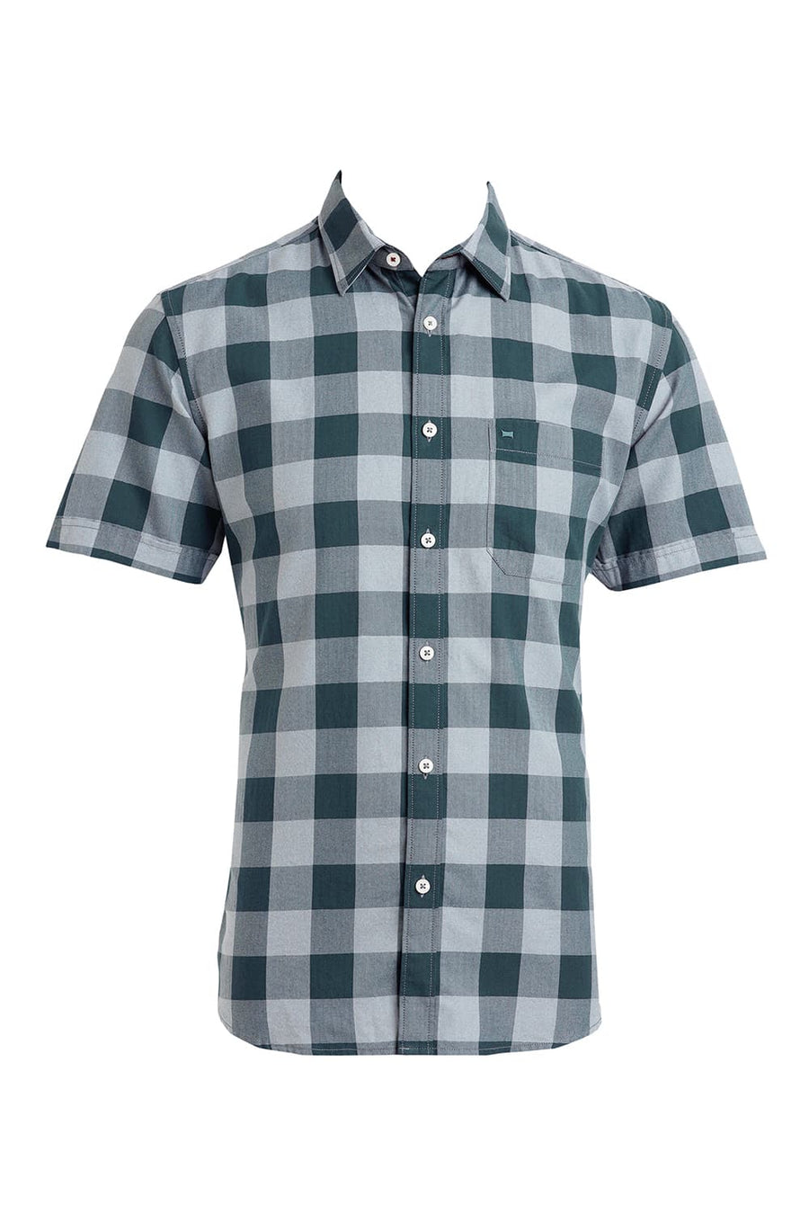 BASICS SLIM FIT JUNGLE GREEN COTTON GRINDLE CHECKS HALFSLEEVES SHIRT