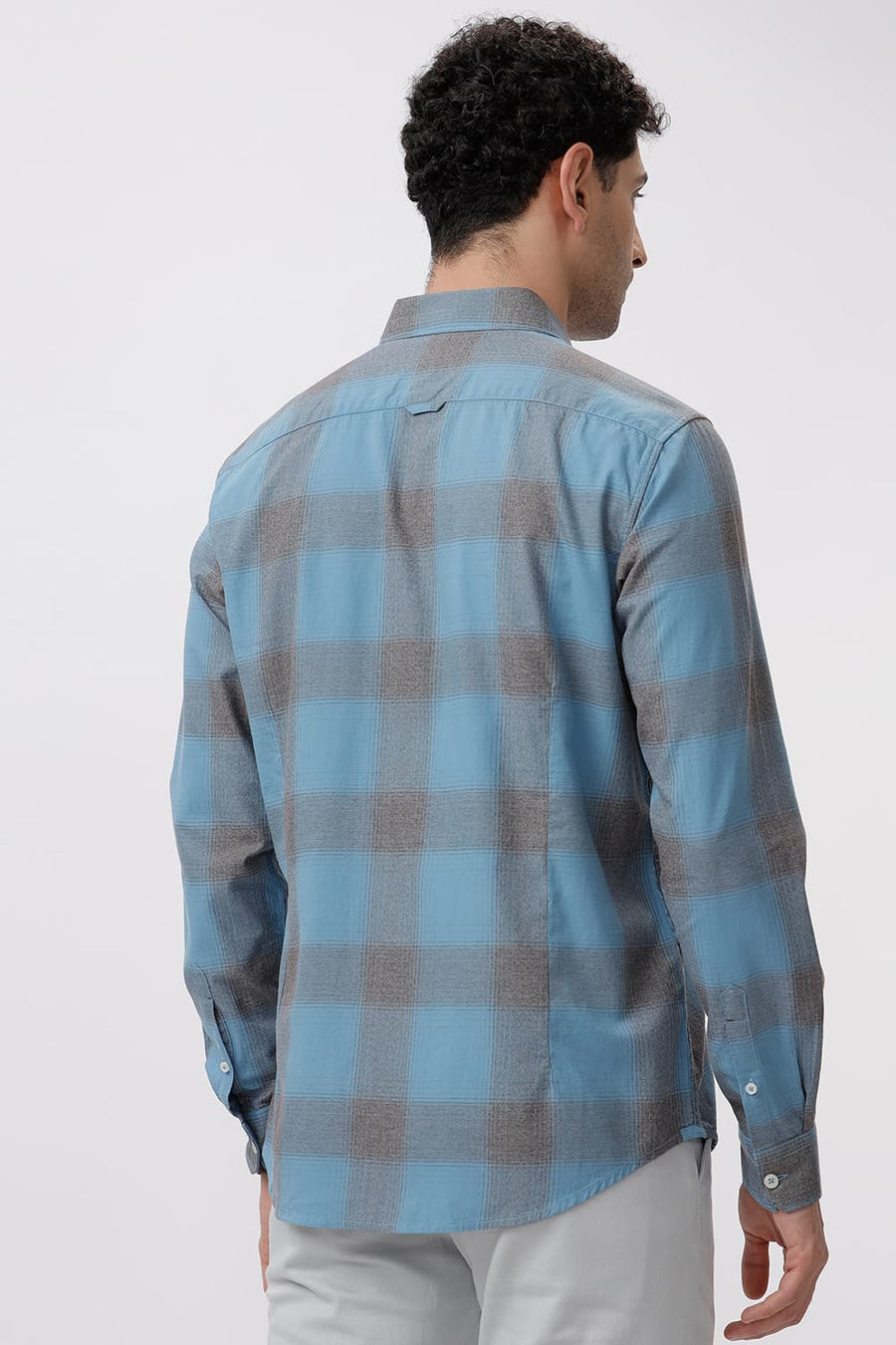 BASICS SLIM FIT HERITAGE BLUE COTTON GRINDLE CHECKS SHIRT