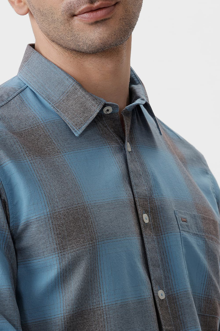 BASICS SLIM FIT HERITAGE BLUE COTTON GRINDLE CHECKS SHIRT