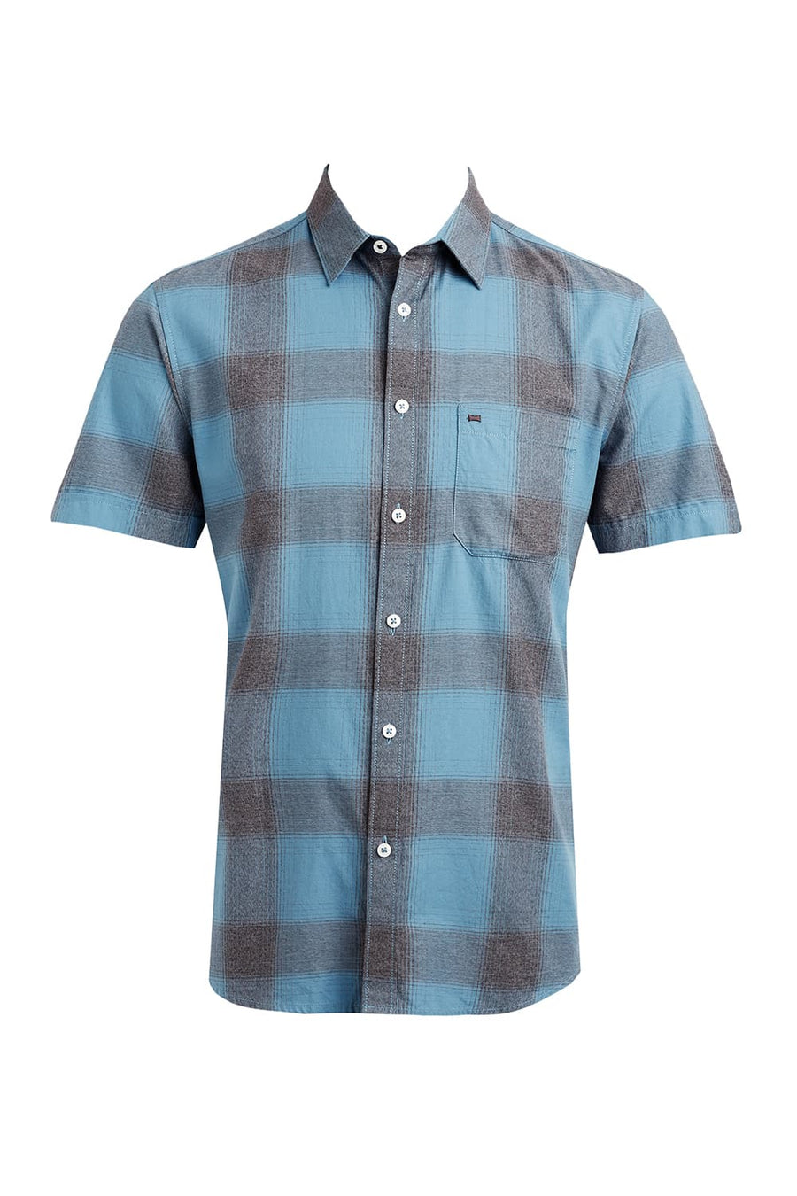BASICS SLIM FIT HERITAGE BLUE COTTON GRINDLE CHECKS HALFSLEEVES SHIRT