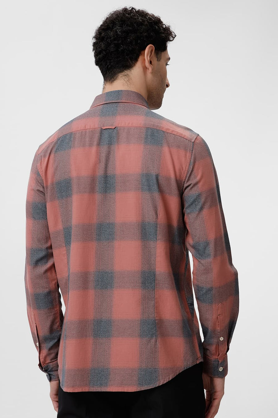 BASICS SLIM FIT BRICK DUST COTTON GRINDLE CHECKS SHIRT