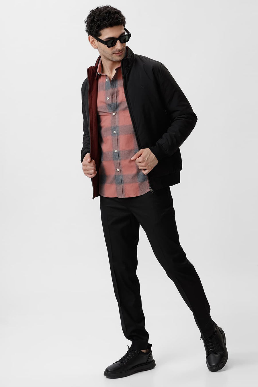 BASICS SLIM FIT BRICK DUST COTTON GRINDLE CHECKS SHIRT