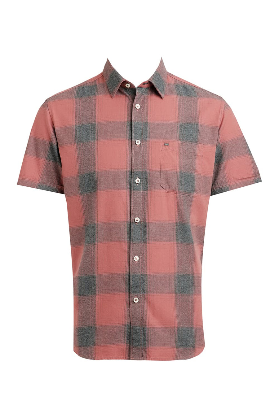 BASICS SLIM FIT BRICK DUST COTTON GRINDLE CHECKS HALFSLEEVES SHIRT