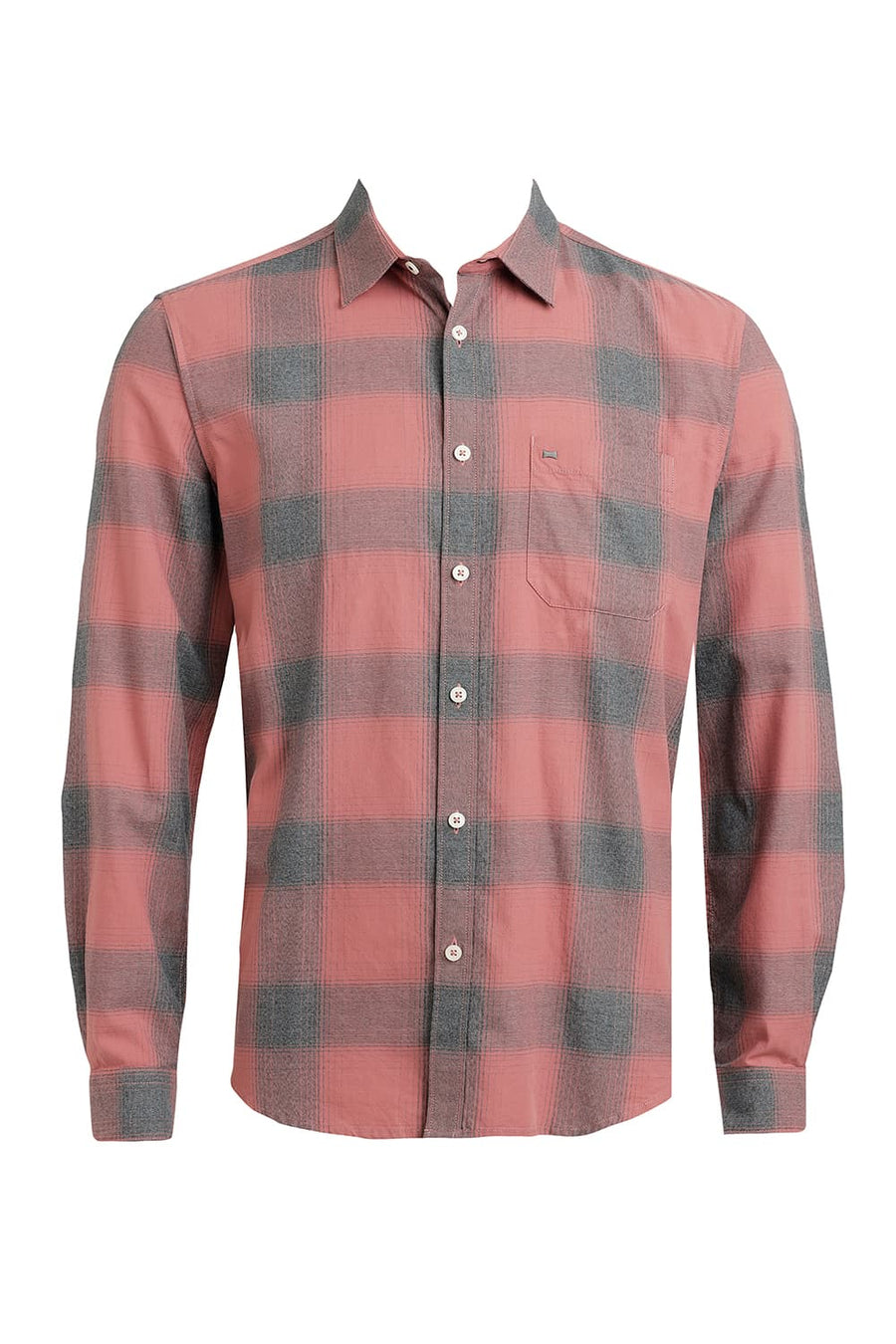 BASICS SLIM FIT BRICK DUST COTTON GRINDLE CHECKS SHIRT