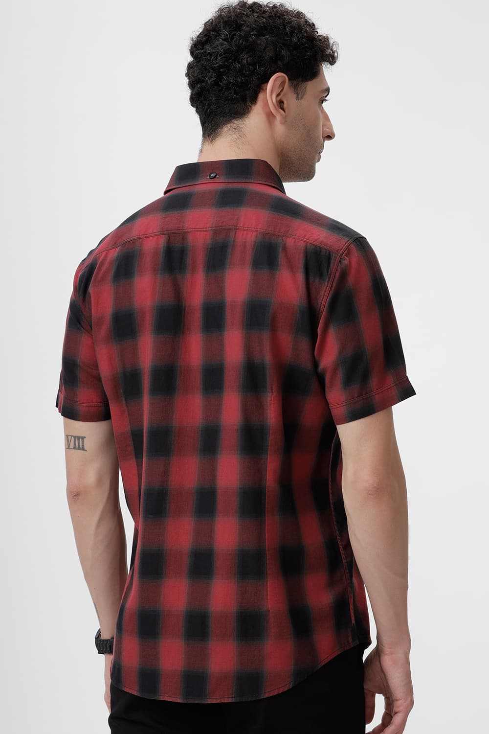 SLIM FIT COTTON TWILL CHECKS HALFSLEEVES SHIRT