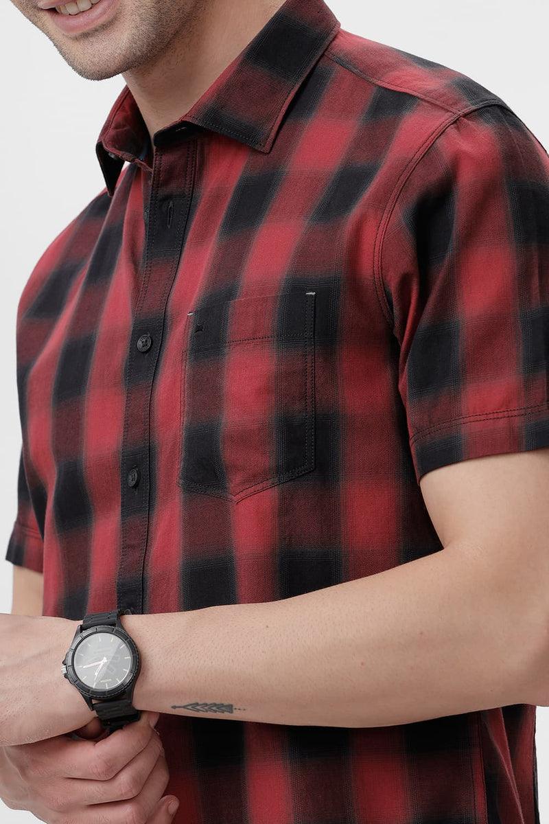 SLIM FIT COTTON TWILL CHECKS HALFSLEEVES SHIRT