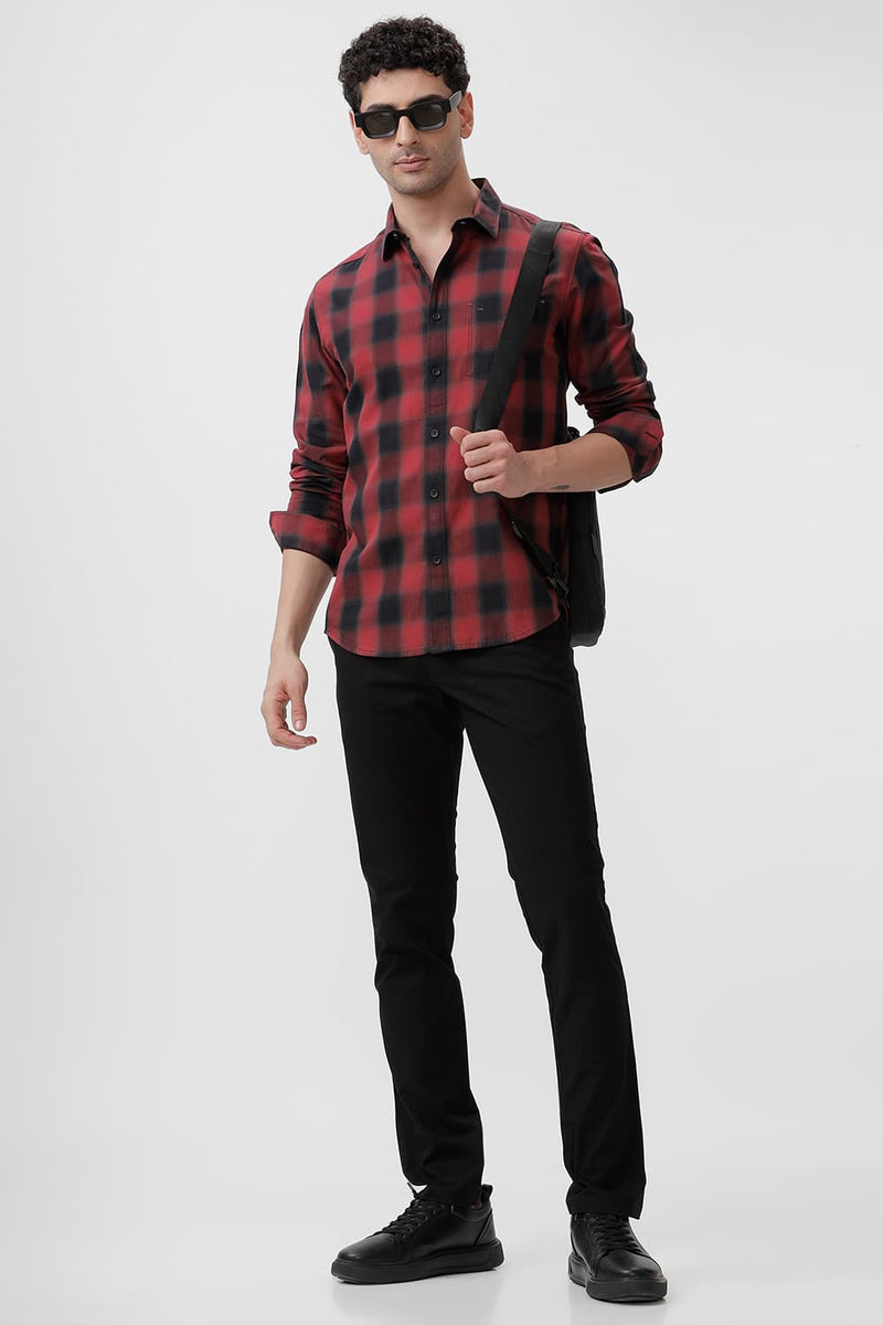 SLIM FIT COTTON TWILL CHECKS SHIRT