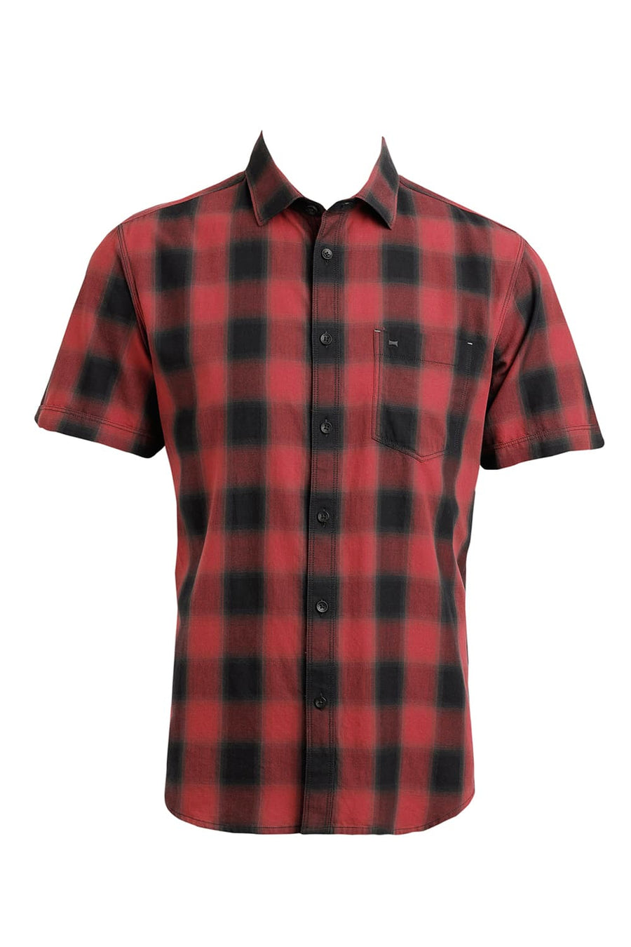 BASICS SLIM FIT CRANBERRY RED COTTON TWILL CHECKS HALFSLEEVES SHIRT
